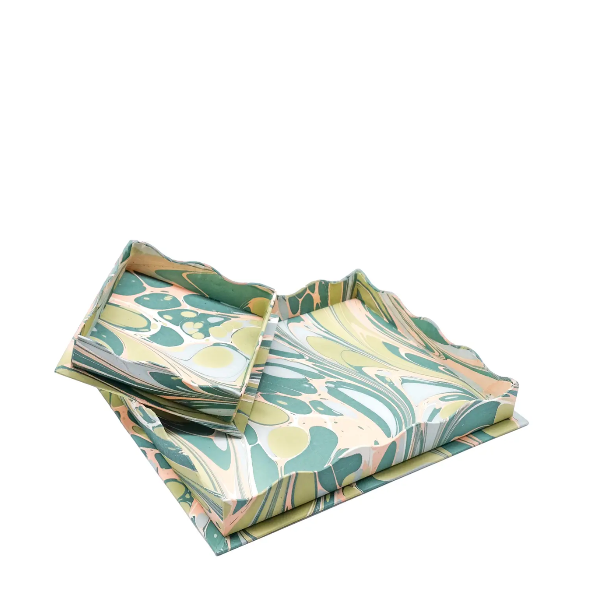 Hendricks Marbled Trays, Set of 2, Green/Pink
