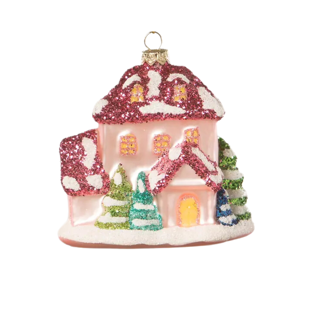 Holiday House Ornament, Pink