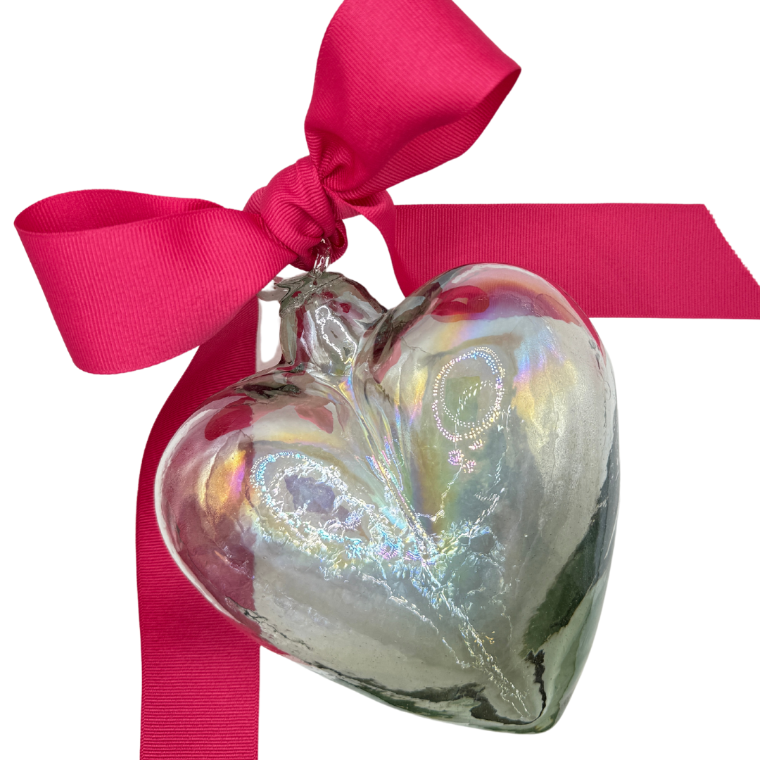 Handblown Glass Heart, Clear Opalescent