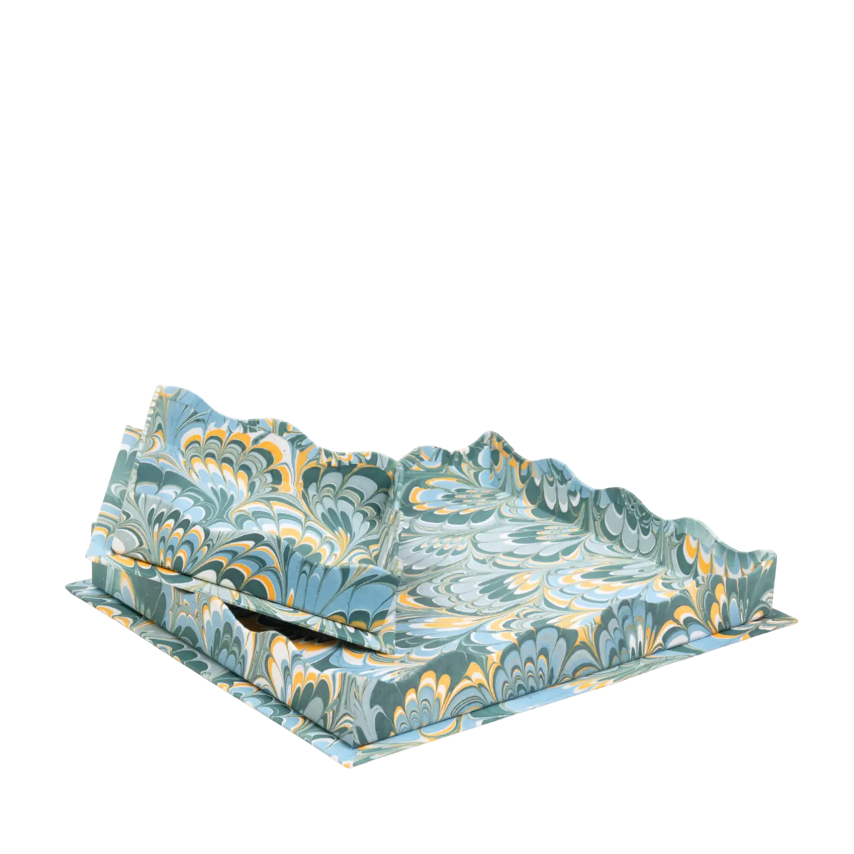 Hendricks Marbled Trays, Set of 2, Blues/Golden