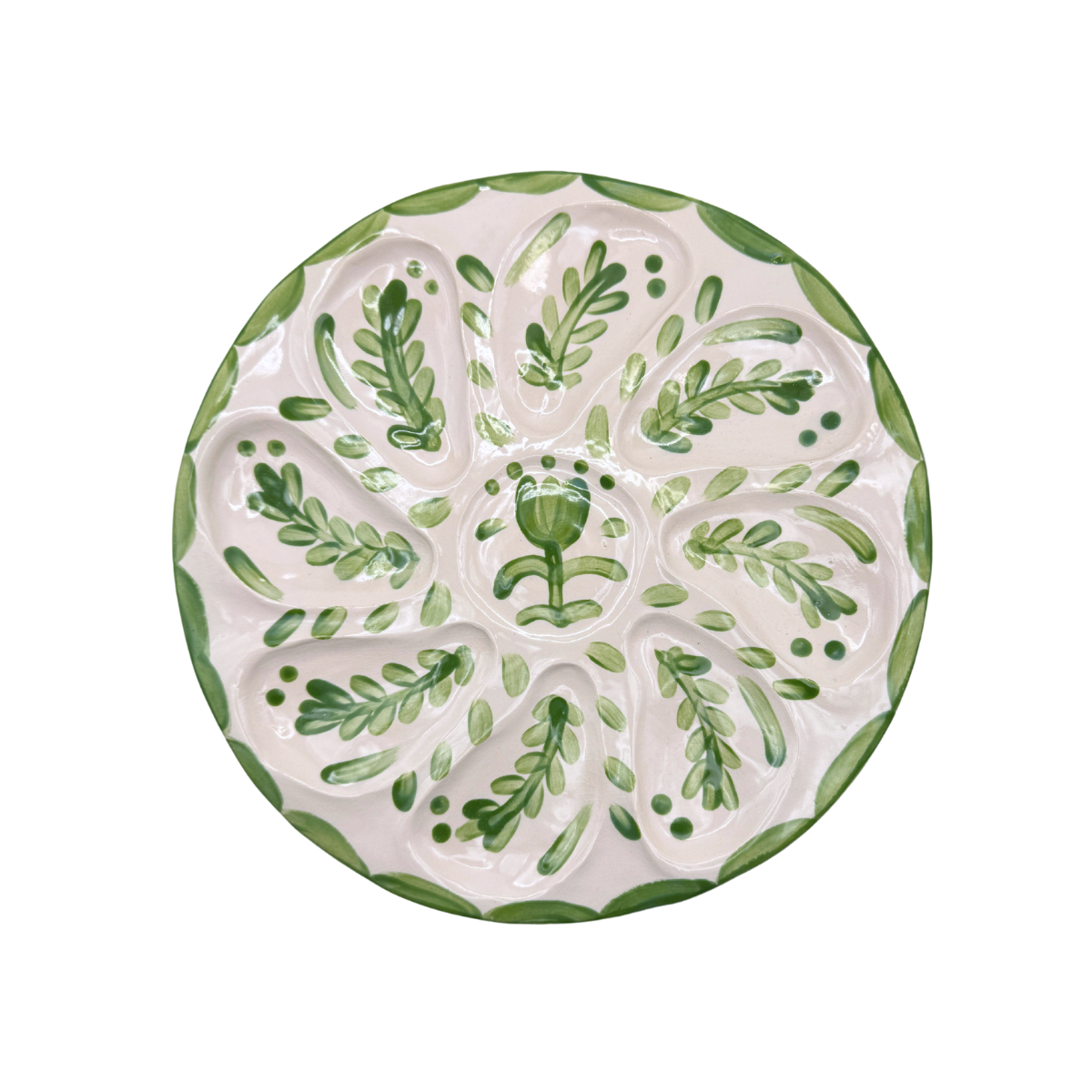 Hand-Painted Oyster Plate, Green Talavera