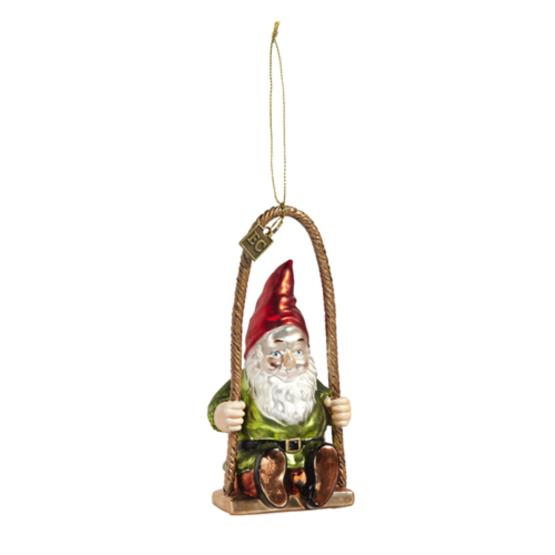 Santa Swinging Gnome Ornament, Red Hat