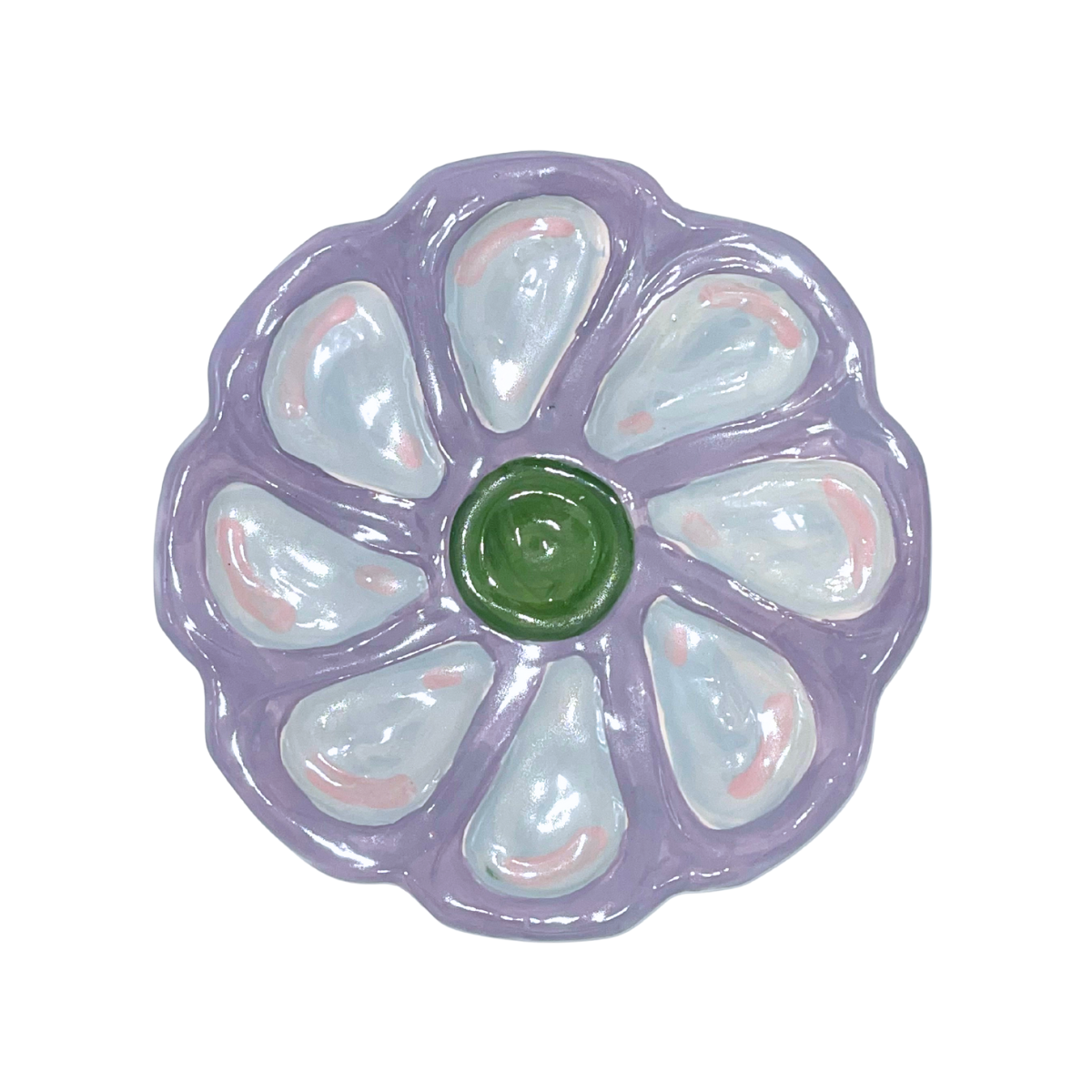 Hand-Painted Oyster Plate, Lavender & Pale Grey