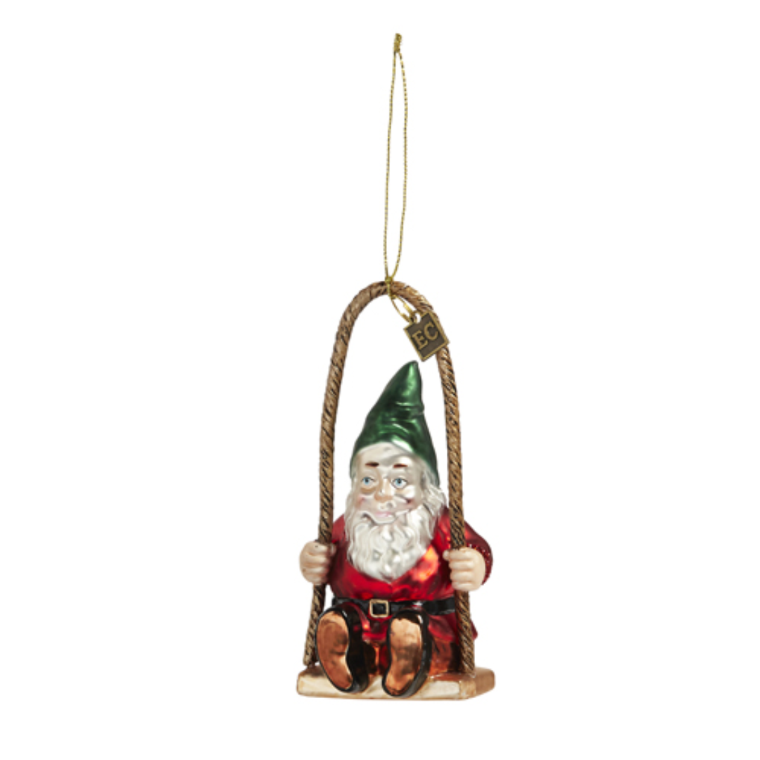 Santa Swinging Gnome Ornament, Green Hat