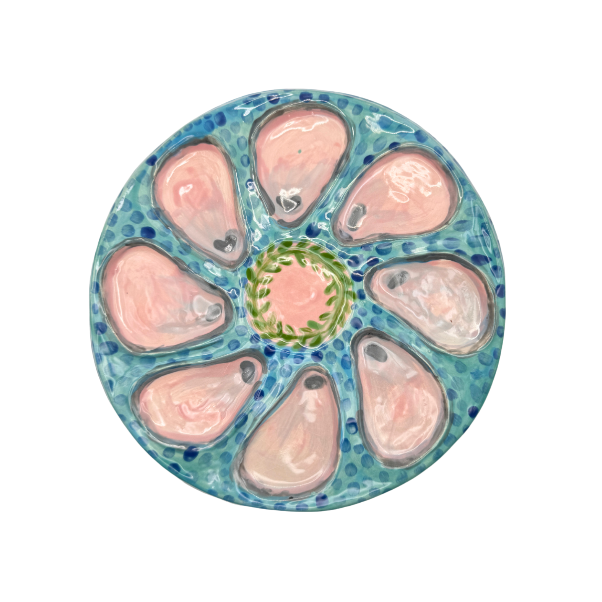 Hand-Painted Oyster Plate, Pink/Turq Multi