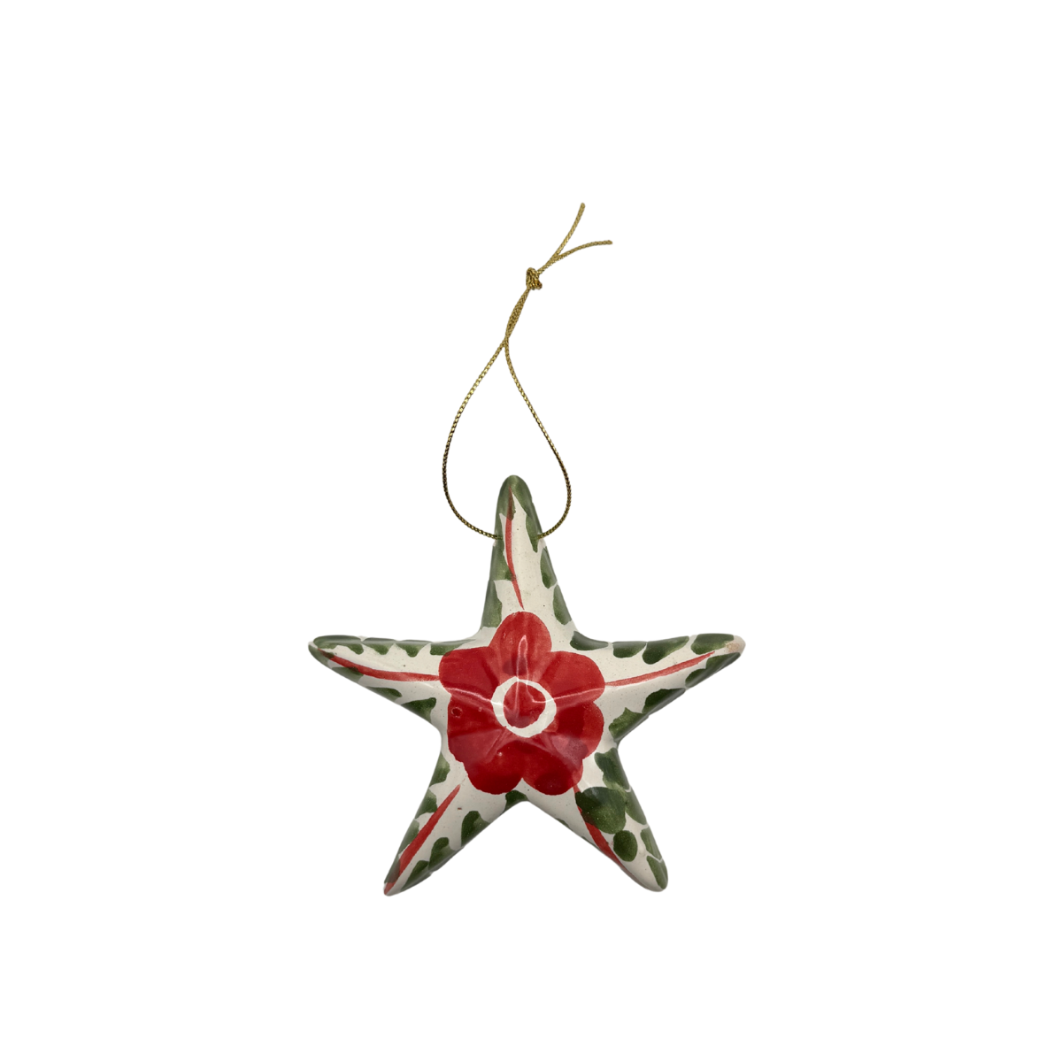 Dos Flores Star Ornament, Green & Red