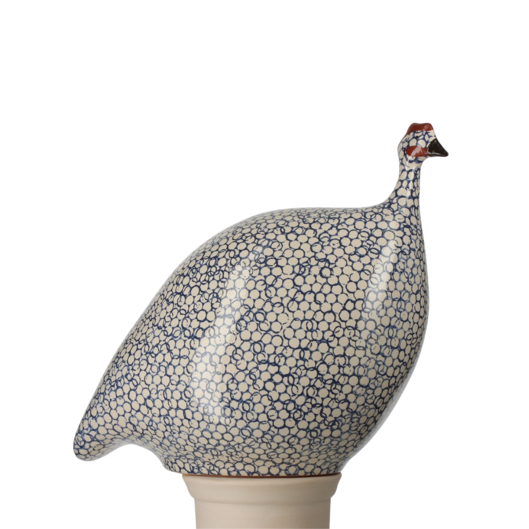 Speckled White & Cobalt Leaf Guinea Hen, Large