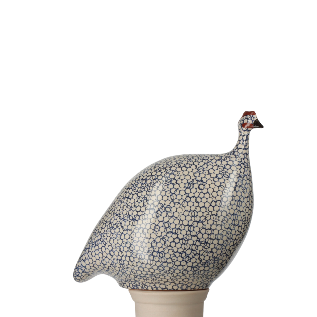 Speckled White & Cobalt Leaf Guinea Hen, Medium