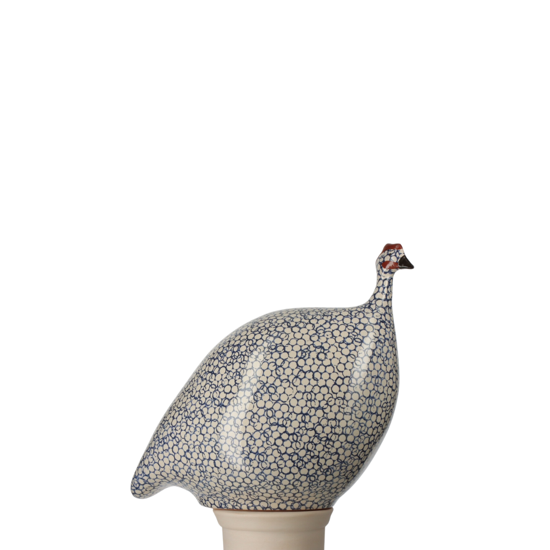 Speckled White & Cobalt Leaf Guinea Hen, Small