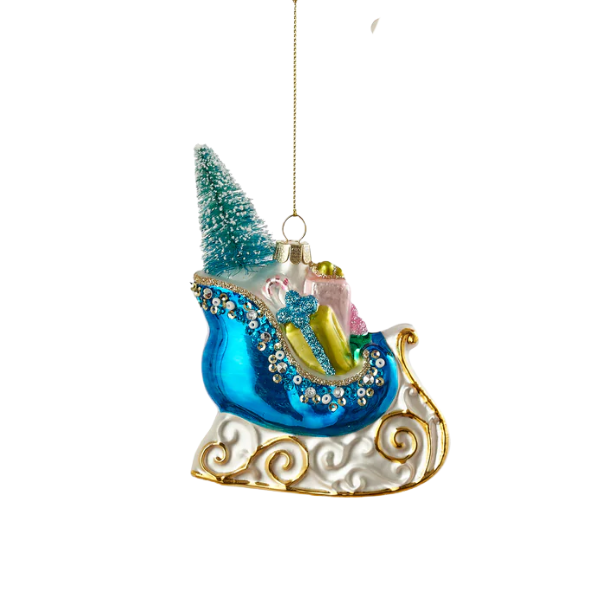 Fancy Sleigh Ornament, Blue