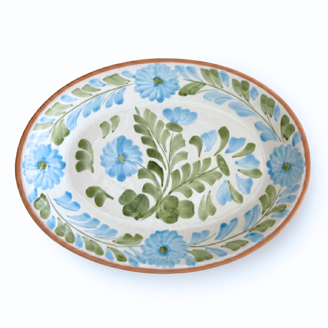 Primavera Large Oval Platter, Blue & Green