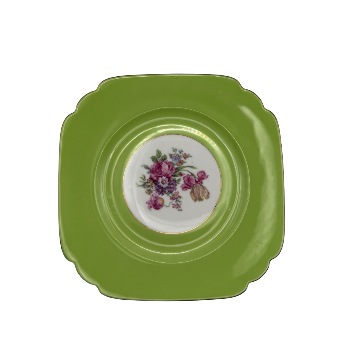 Vintage Czech Floral Plate, Green
