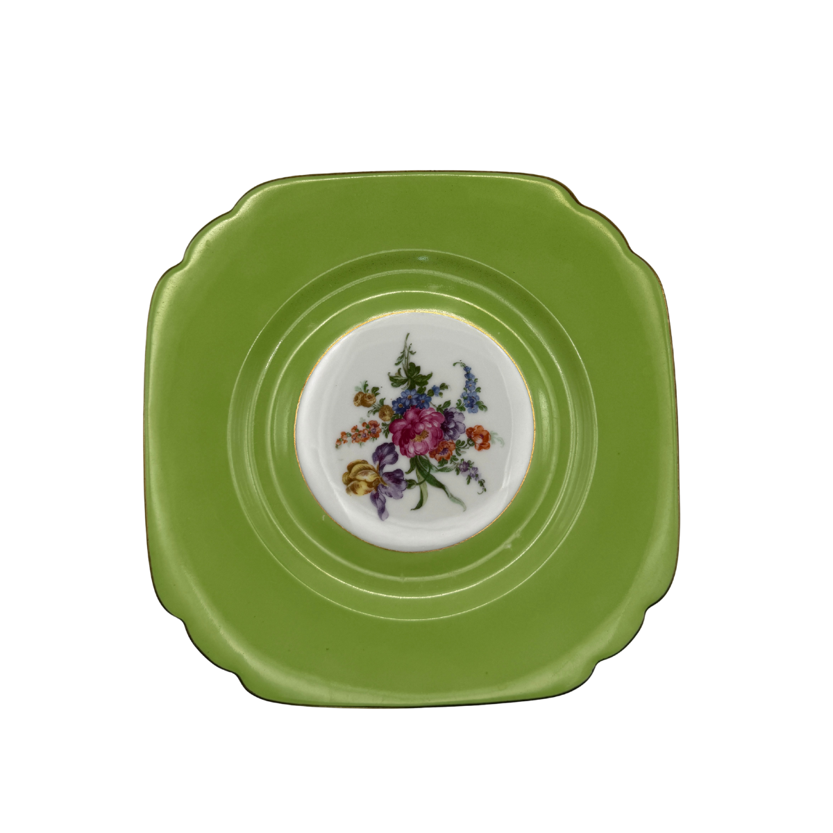 Vintage Czech Floral Plate, Green