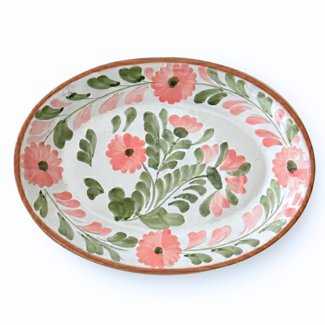 Primavera Large Oval Platter, Pink & Green