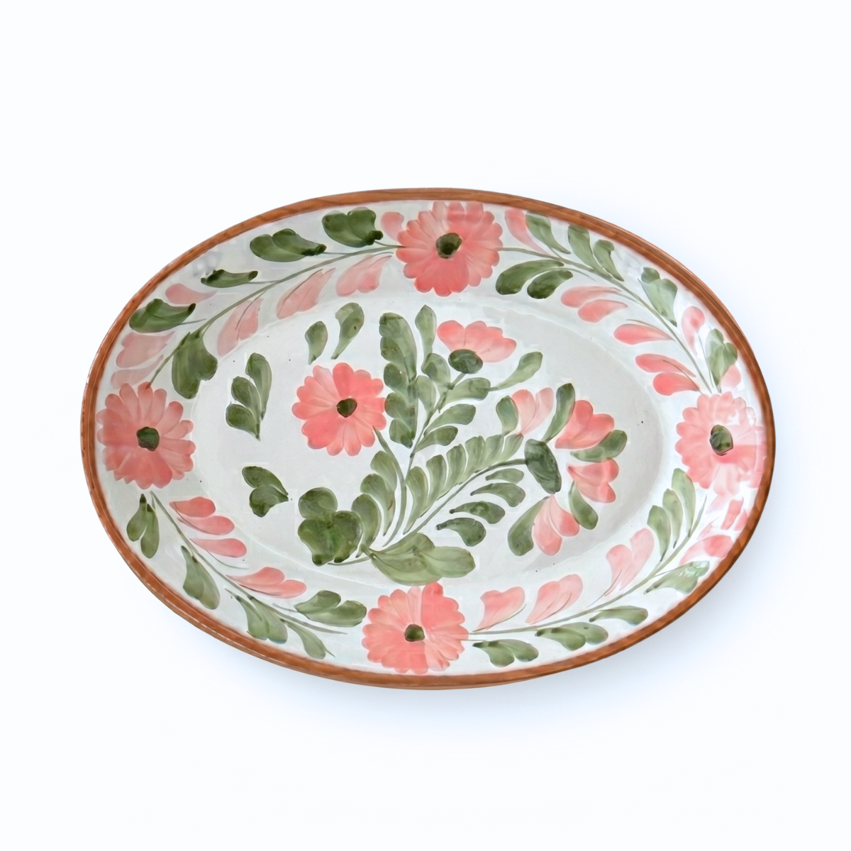 Primavera Small Oval Platter, Pink & Green