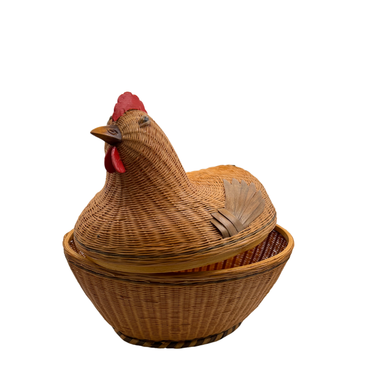 Vintage Lidded Woven Chicken Basket