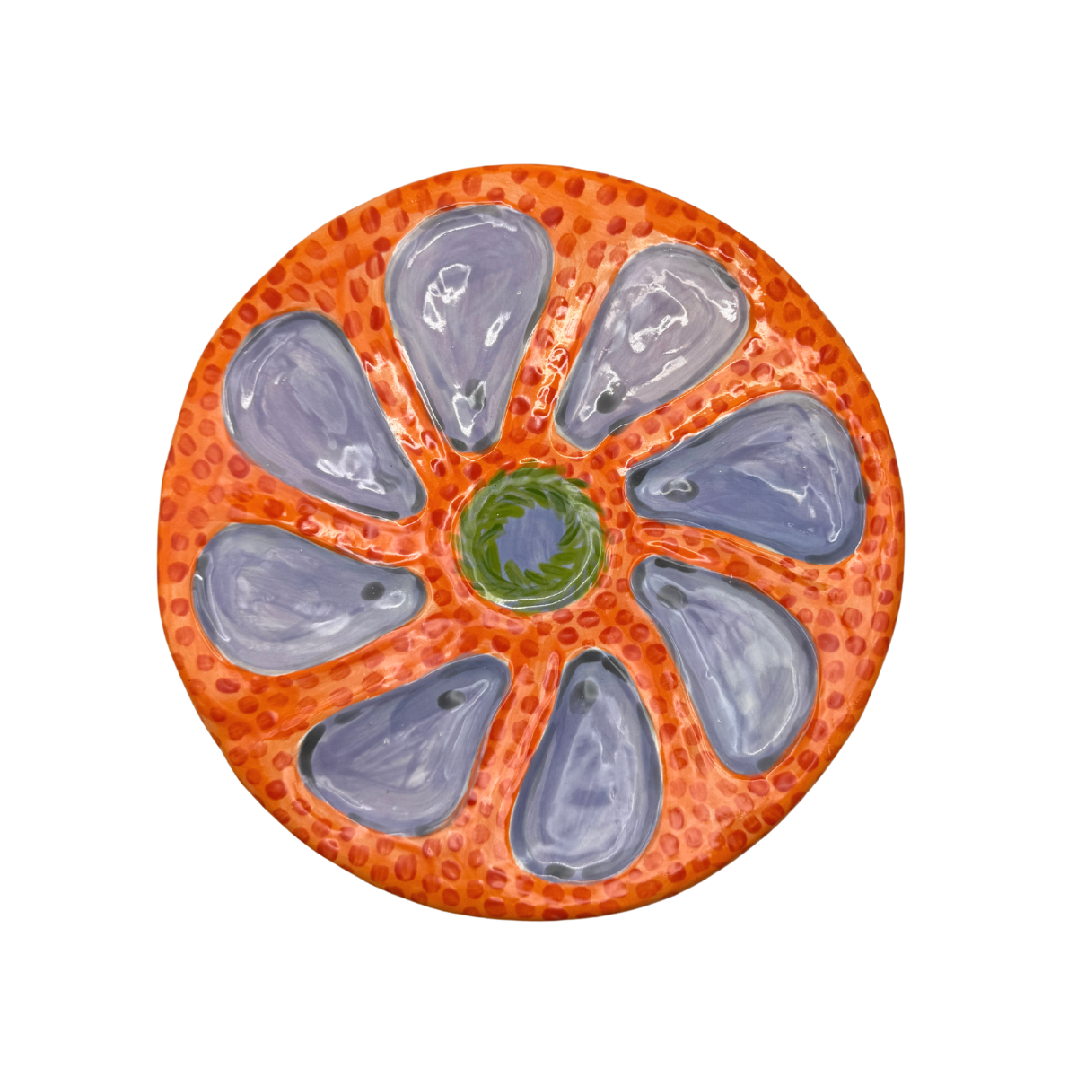 Hand-Painted Oyster Plate, Orange Multi