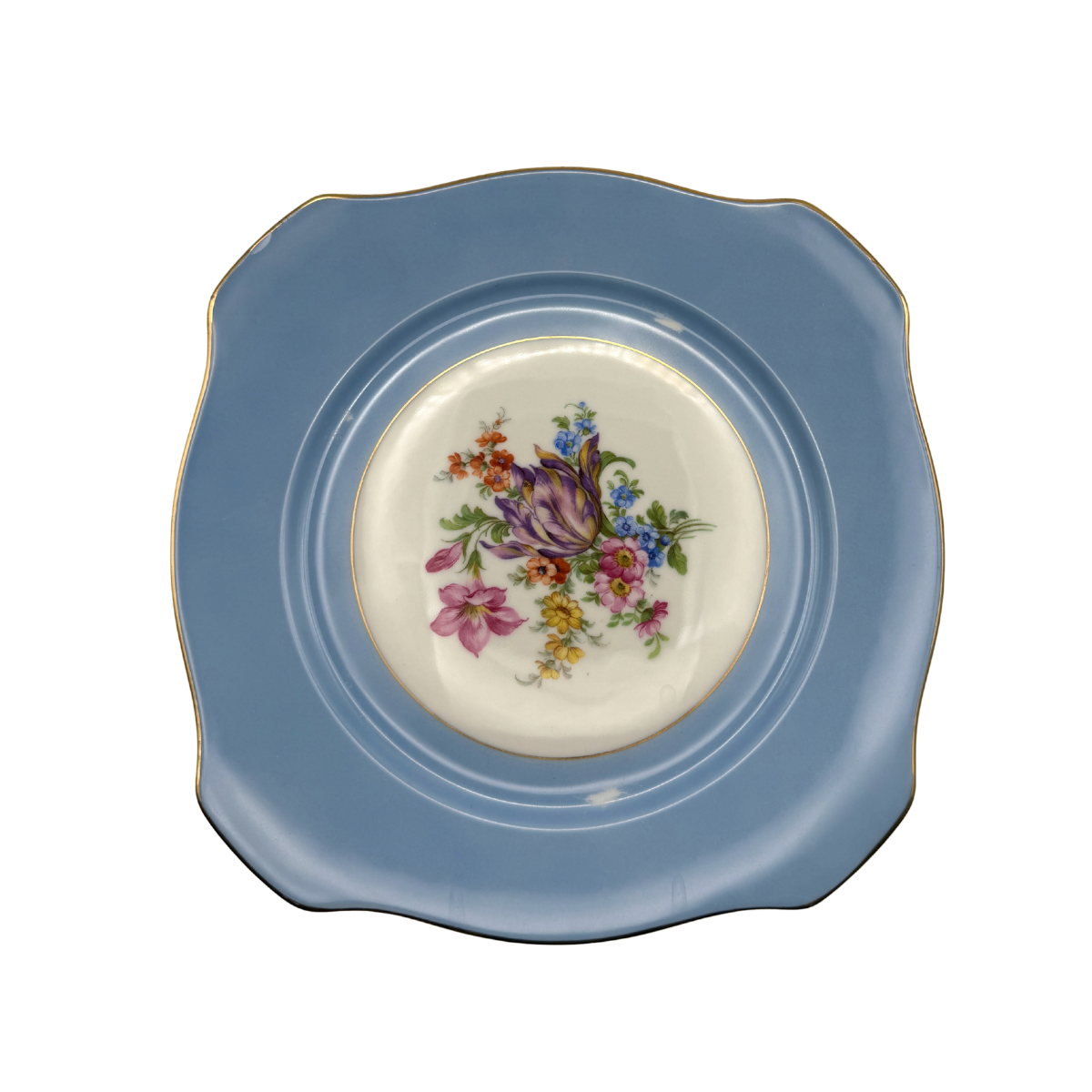 Vintage Bavarian Floral Plate, Blue