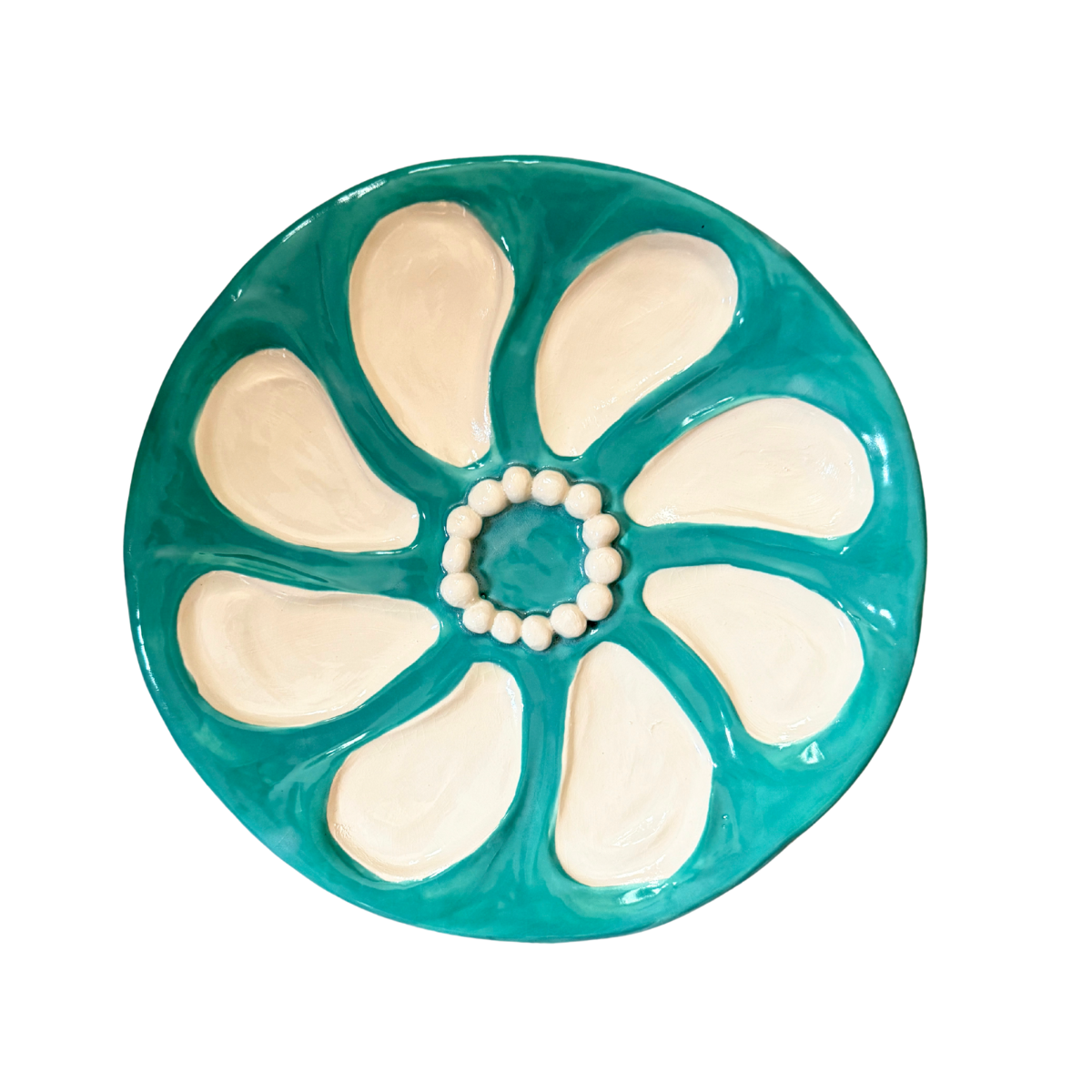 Hand-Painted Oyster Plate, Turq Beaded