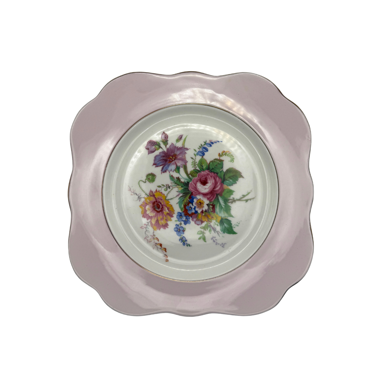 Vintage English Floral Plate, Pink