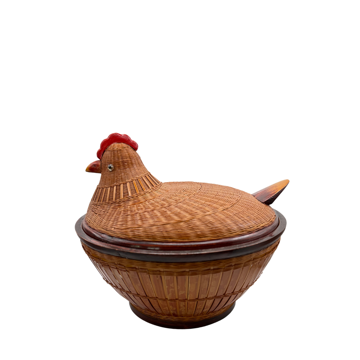 Vintage Lidded Woven Chicken Basket