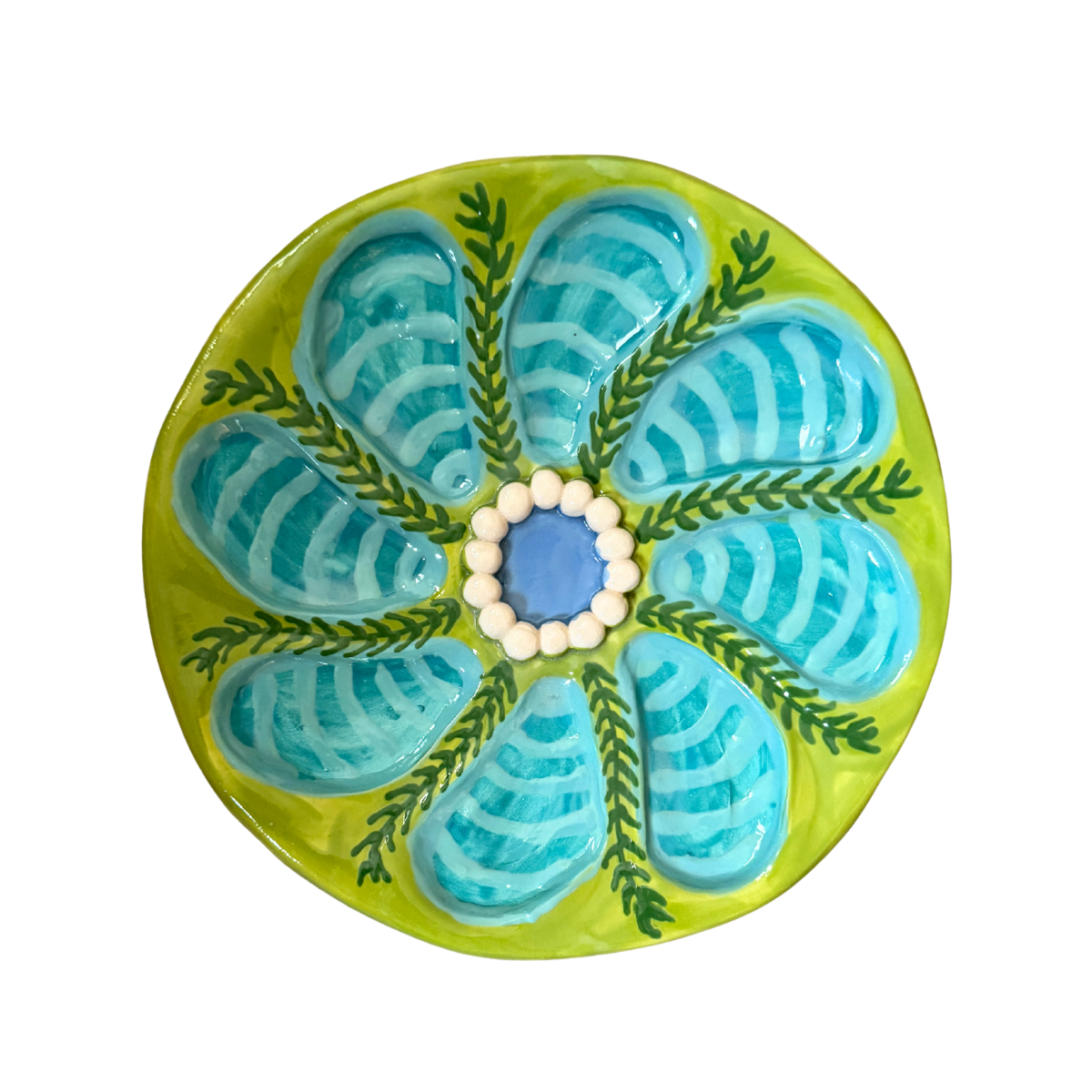 Hand-Painted Oyster Plate, Ava Chartreuse