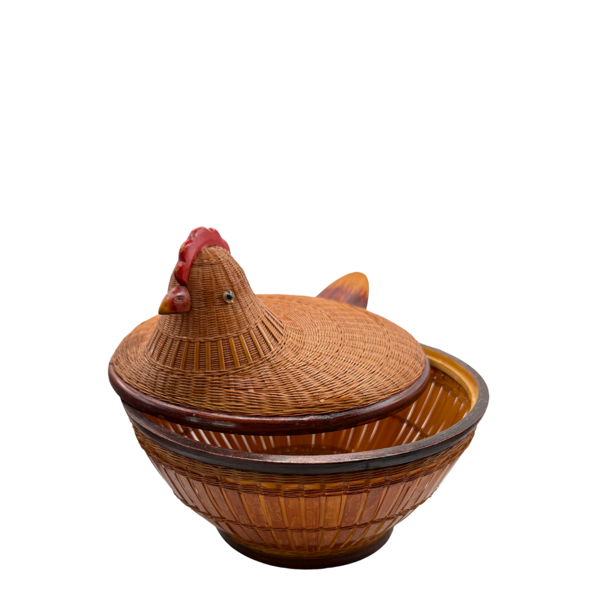 Vintage Lidded Woven Chicken Basket