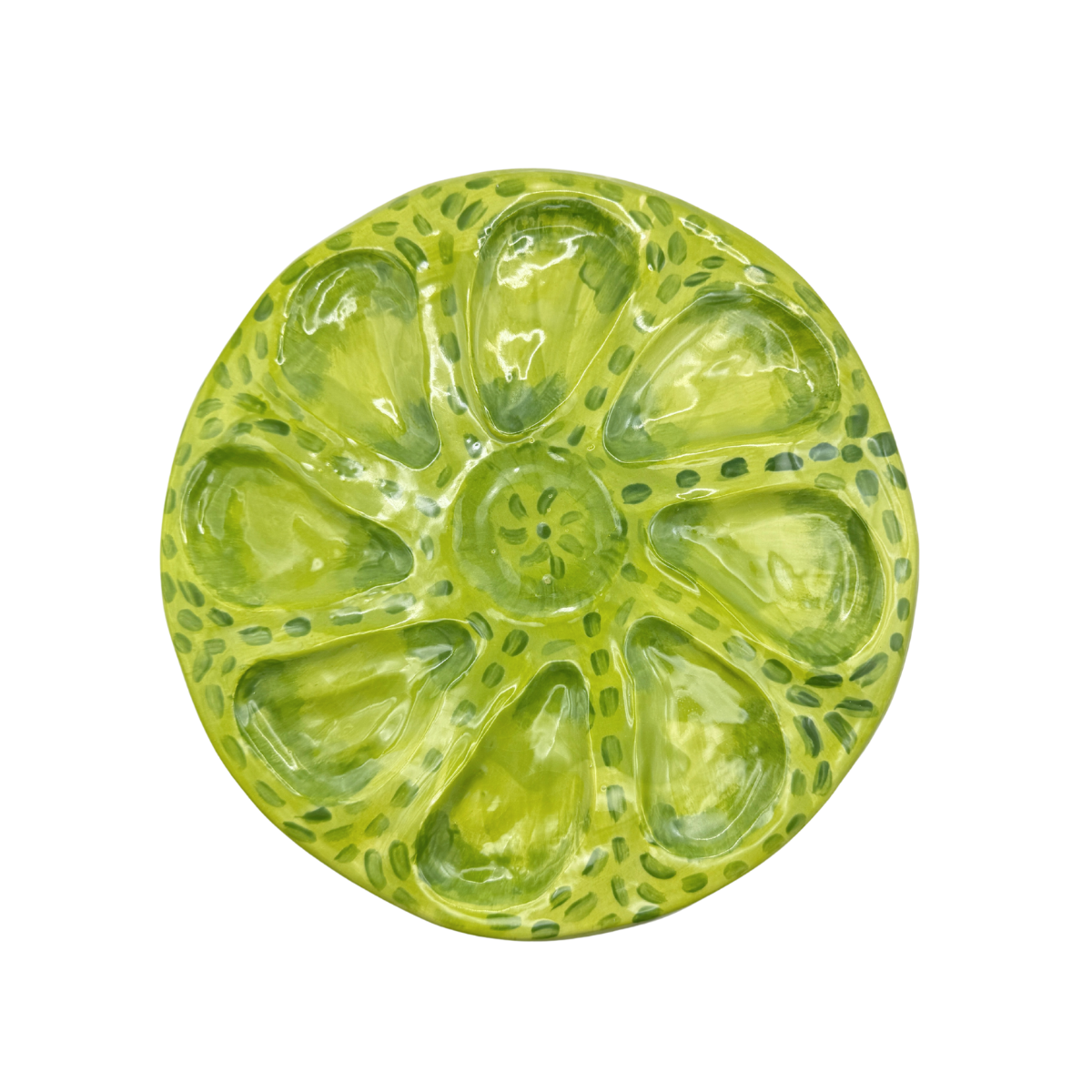 Hand-Painted Oyster Plate, Greens