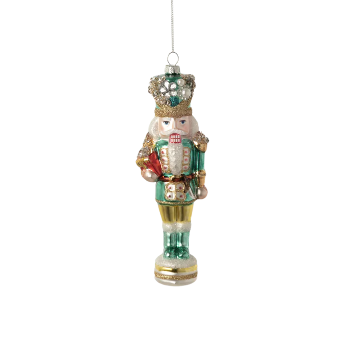 Stately Nutcracker Glass Ornament, Emerald