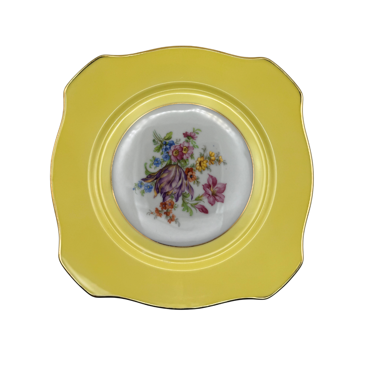 Vintage Bavarian Floral Plate, Yellow