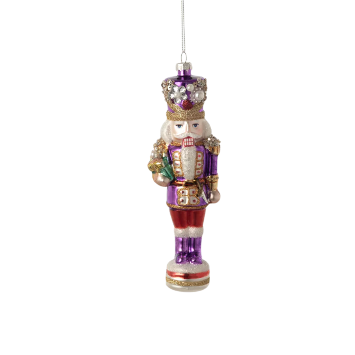 Stately Nutcracker Glass Ornament, Purple