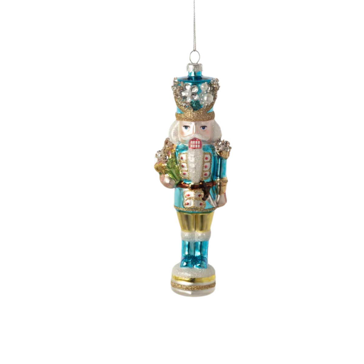 Stately Nutcracker Glass Ornament, Blue