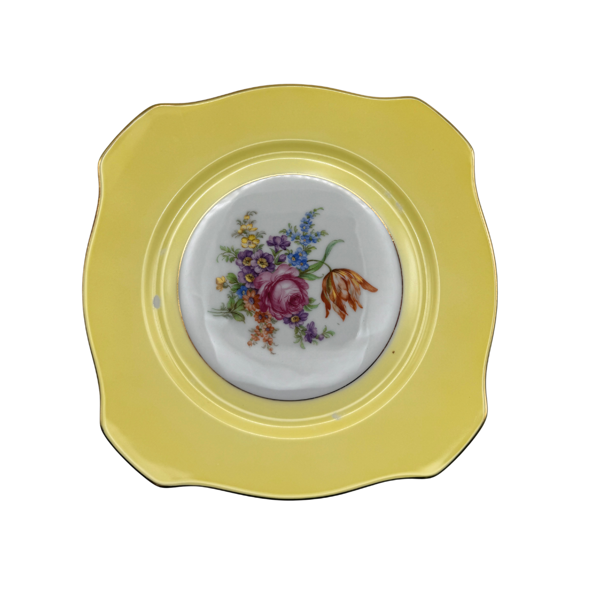 Vintage Bavarian Floral Plate, Yellow