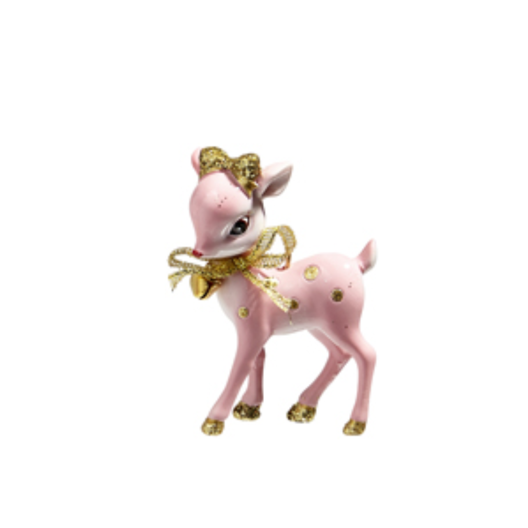 Poppie Pink Retro Deer Ornament