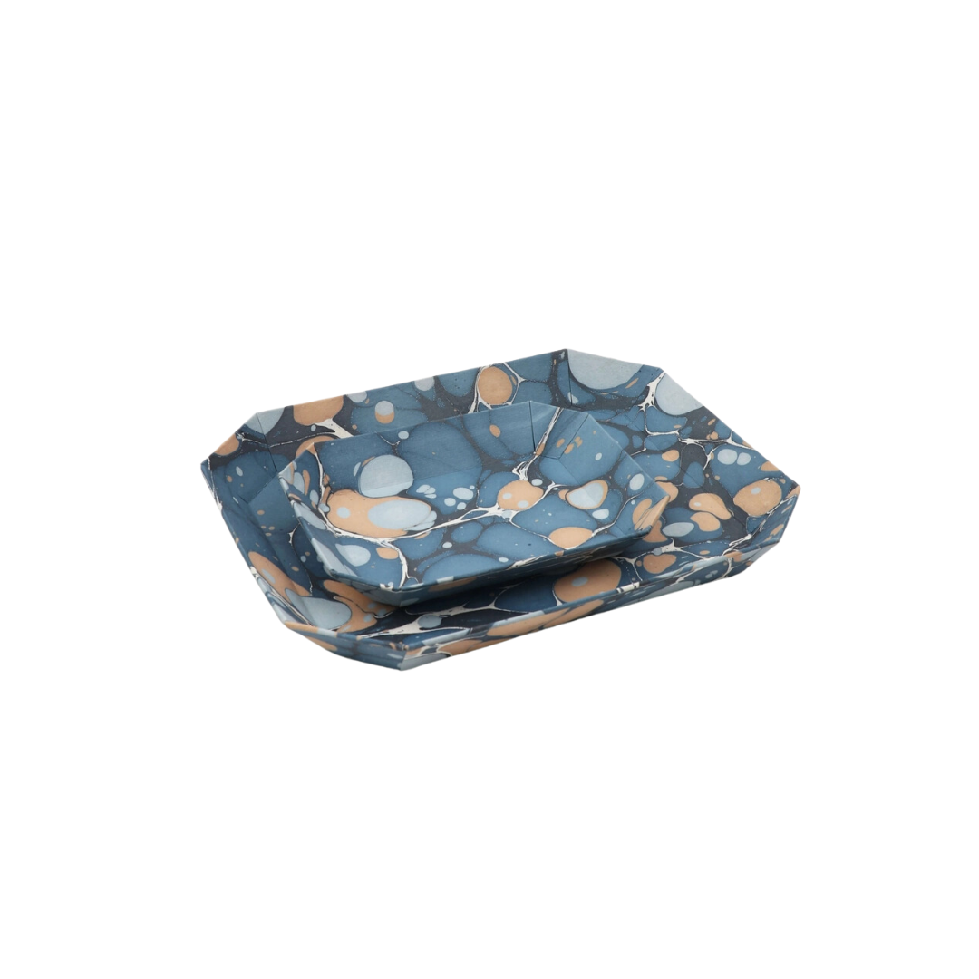 Sasser Blue Ochre Octagon Trays, Set of 2