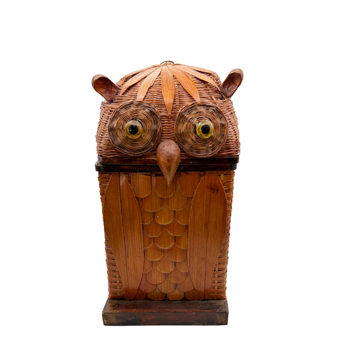 Vintage Lidded Woven Owl Box