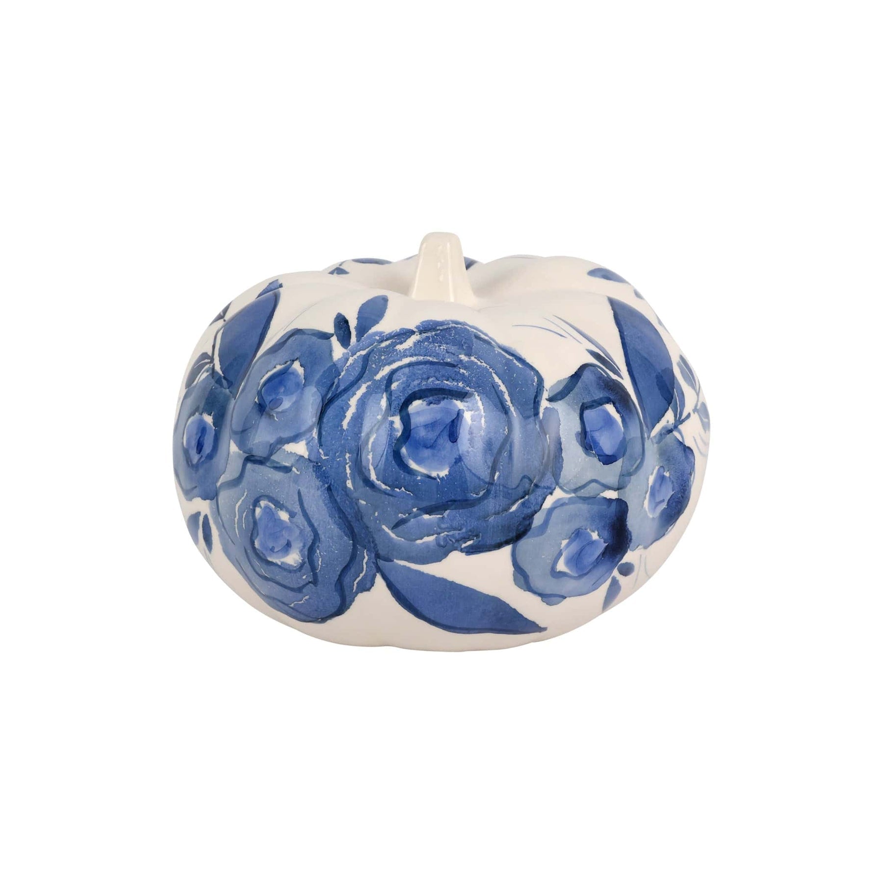 Vietri Blue Camellia Small Figural Pumpkin