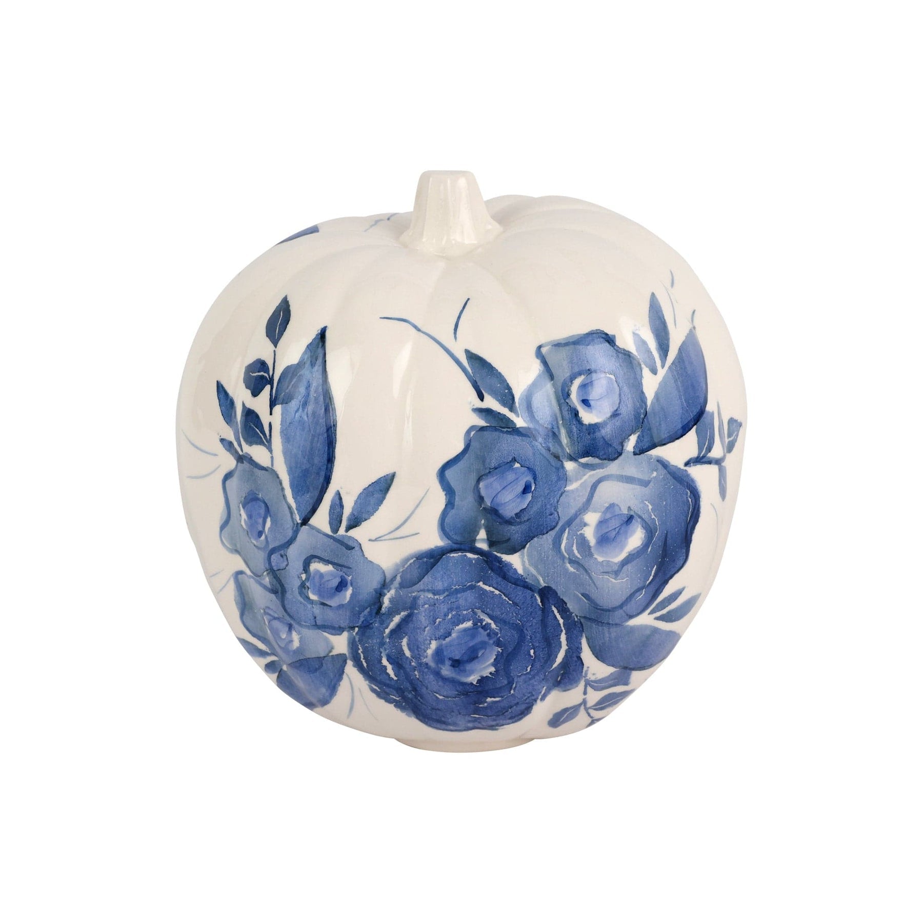 Vietri Blue Camellia Tall Figural Pumpkin