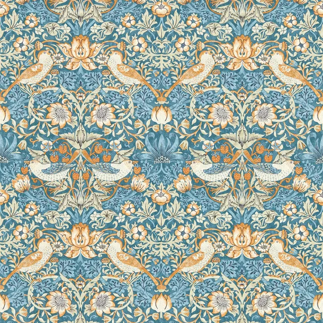 William Morris Strawberry Thief Wallpaper, Denim