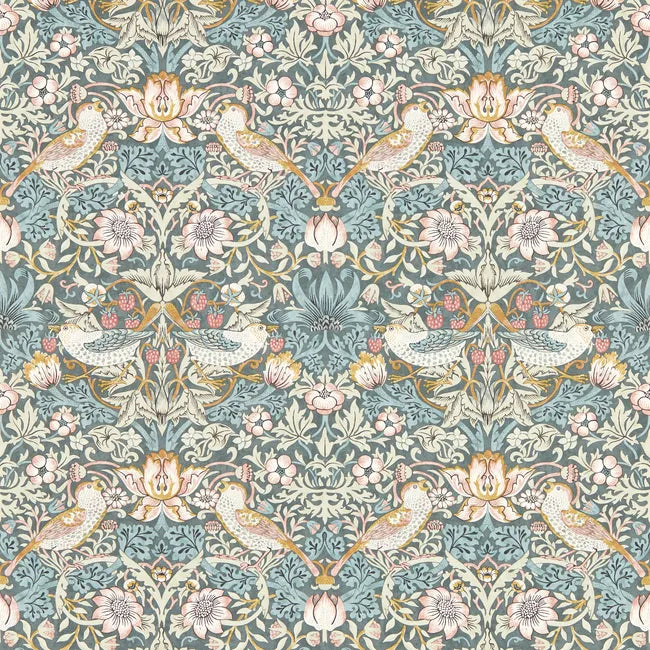 William Morris Strawberry Thief Wallpaper, Slate