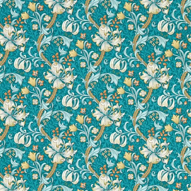 William Morris Golden Lily Wallpaper, Teal