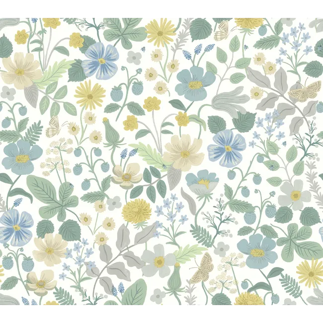 Rifle Paper Co. Strawberry Fields Wallpaper, Blue & Green