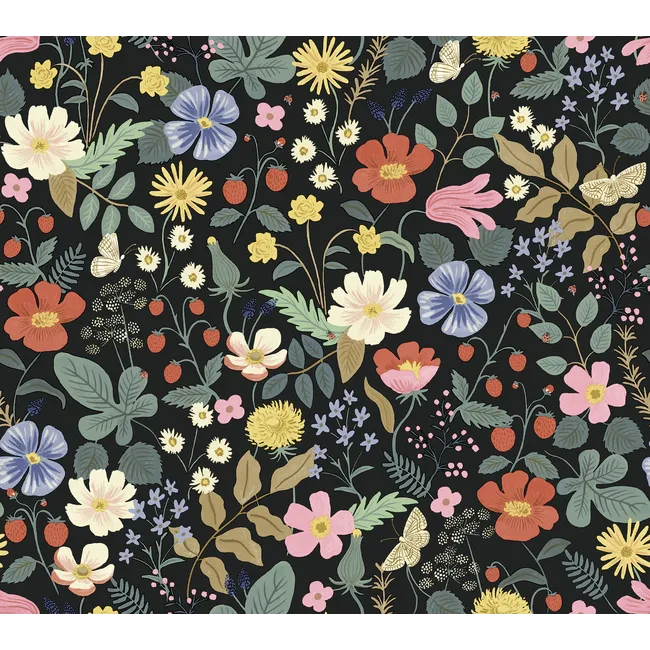 Rifle Paper Co. Strawberry Fields Wallpaper, Black