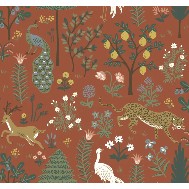 Rifle Paper Co. Menagerie Wallpaper, Rust