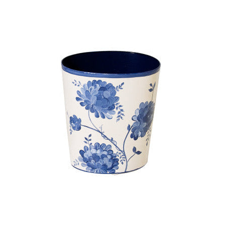 Worlds Away Handpainted Blue And Cream Wastebasket