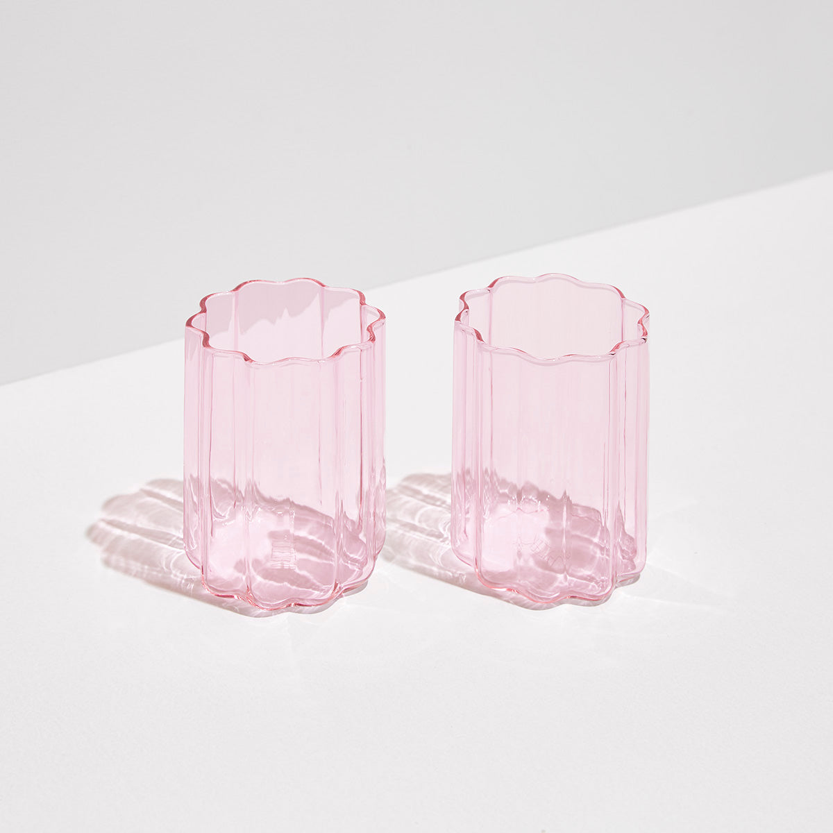 Wave Double Old Fashioned Glasses, Pink, Set of 2