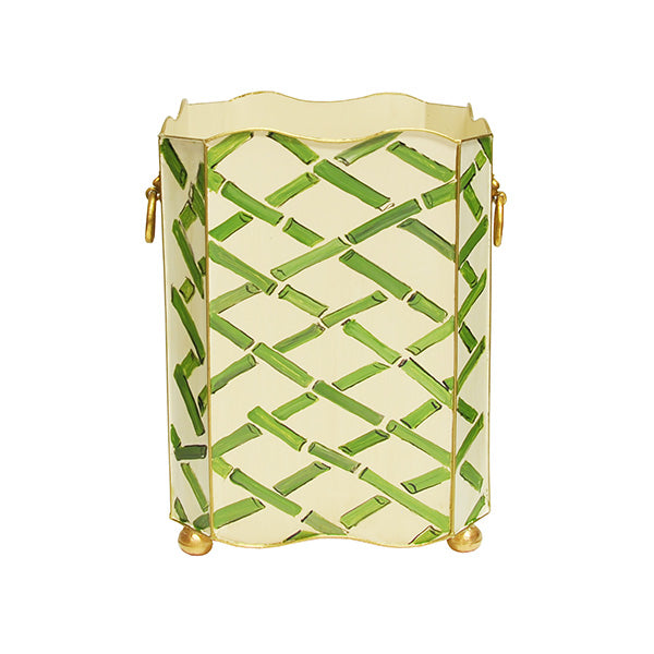 Worlds Away Handpainted Bamboo Wastebasket