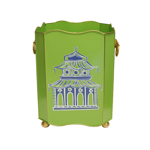 Worlds Away Handpainted Pagoda Wastebasket