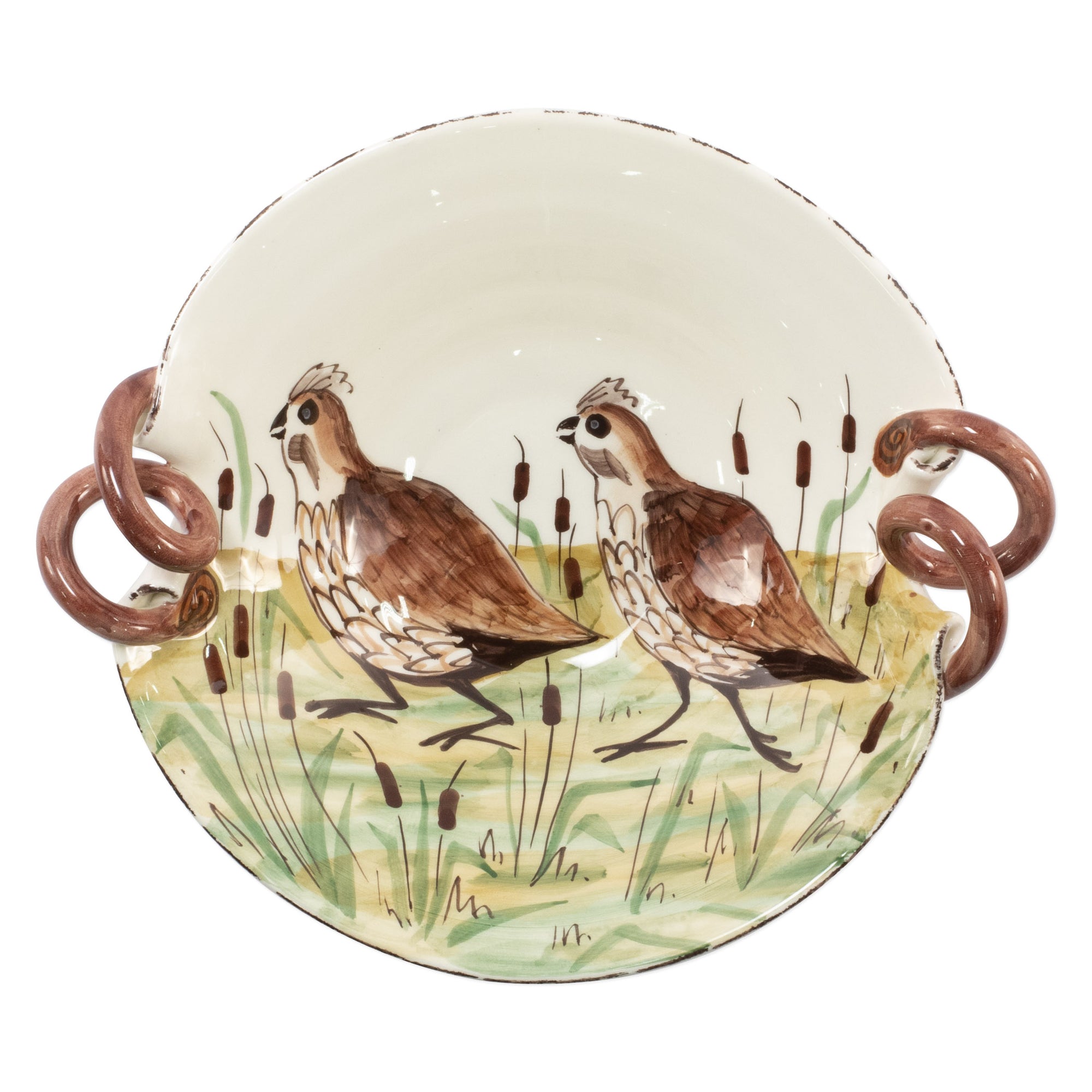 Vietri Wildlife Quail Handled Scallop Bowl
