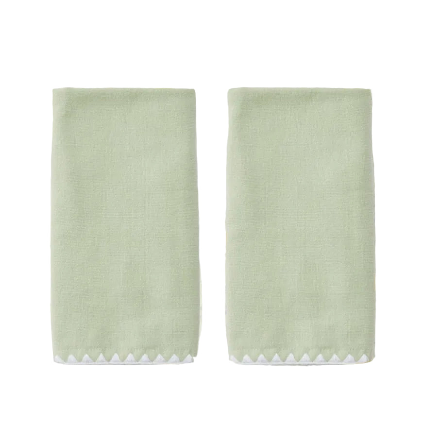 Weezie Stitched Edge Powder Bath Towels Pair, White on Green